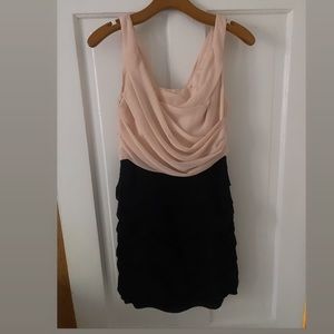 Express Ruched Blush Pink & Black Color Block Dress